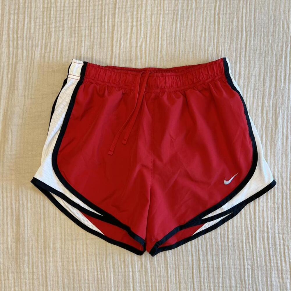 Nike Dri-Fit red and white running shorts with black trim